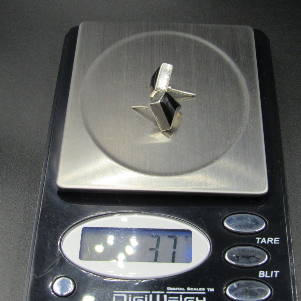 Sterling Silver Odd Shape Black Material Earrings - image 7